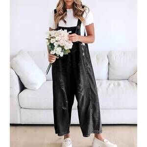 NEW ROSA CLOTHING southern country distressed washed denim overall in black